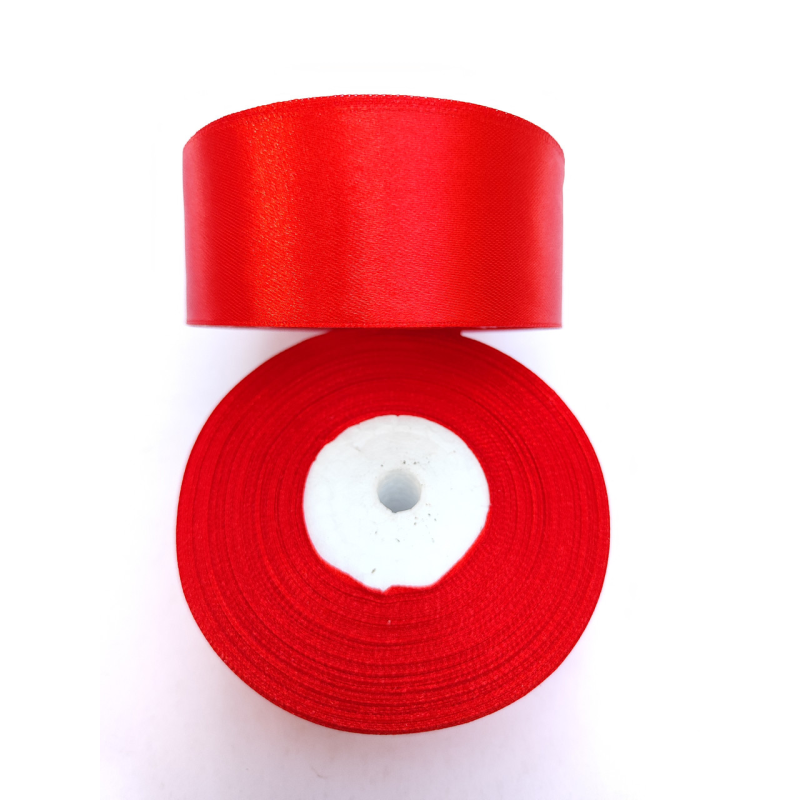 Атласна стрічка 4 см 23м червона