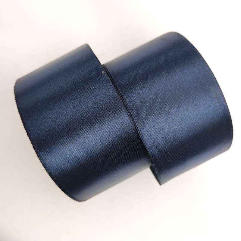 Атласна тасьма 5 см 23м темно-синя