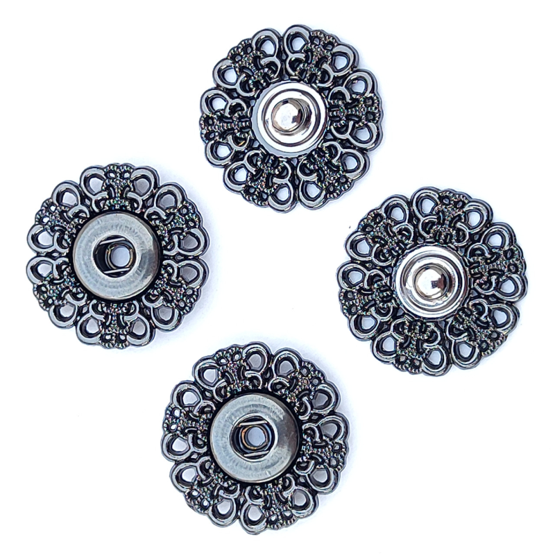 Кнопка ажурна пришивна № 25 мм темний нікель