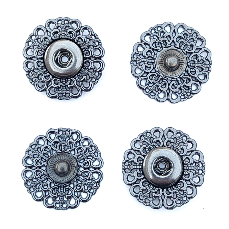 Кнопка ажурна пришивна № 30 мм темний нікель