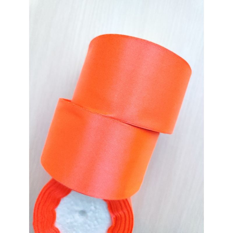 Атласна тасьма 5 см 23м коралова помаранчевий.